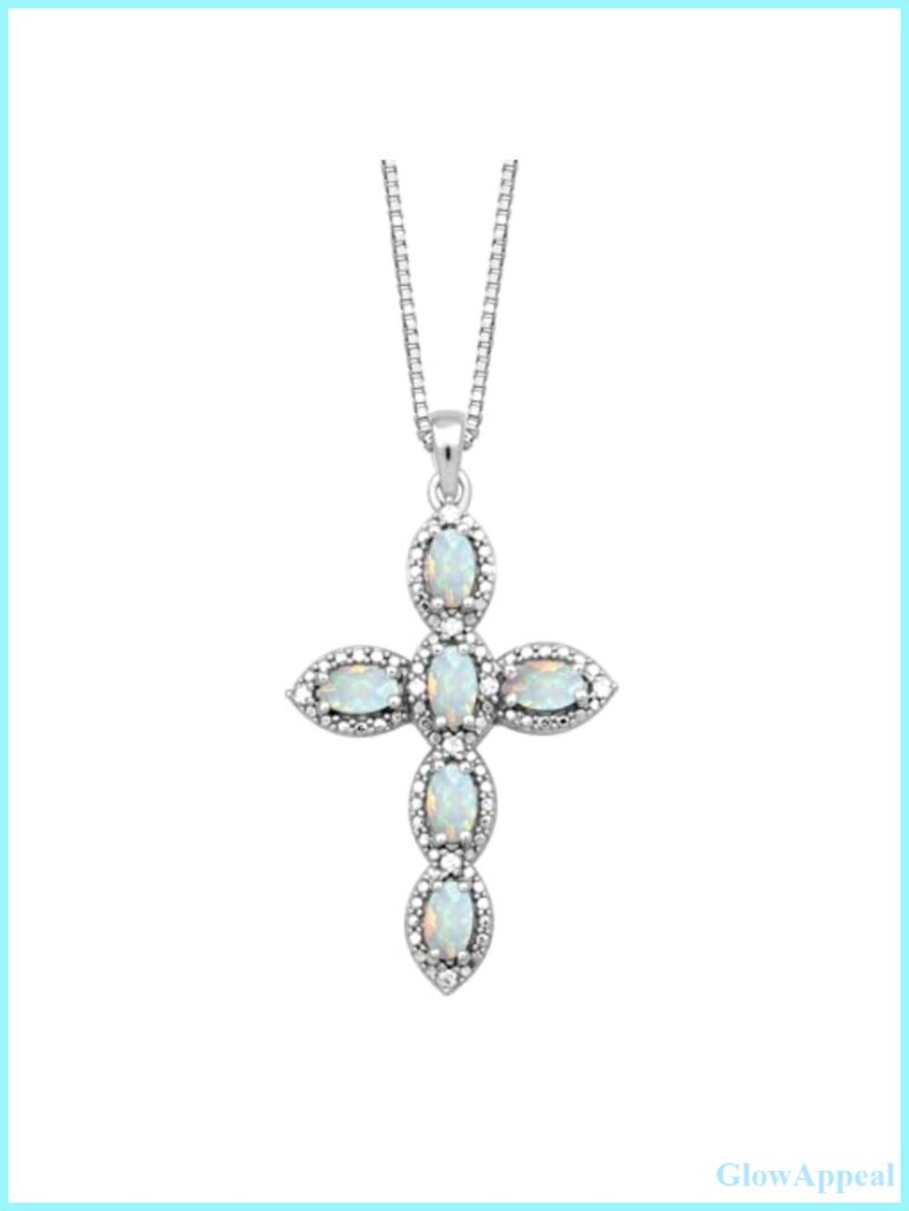 925 Sterling Silver Cross Pendant Necklace with Opal & White Sapphire